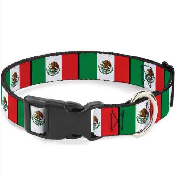 NWT Mexico Flag Buckle Down Plastic Clip Dog Collar - Distressed Painting